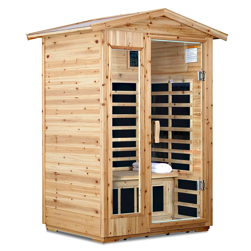 2-Person Outdoor Infrared Sauna – Hemlock Wood with Bluetooth &amp; LED Lighting