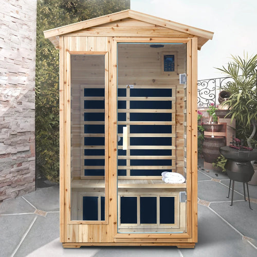 2-Person Outdoor Infrared Sauna – Hemlock Wood with Bluetooth &amp; LED Lighting