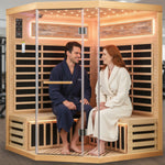 4-Person Corner Infrared Sauna – Canadian Hemlock