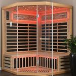 4-Person Corner Infrared Sauna – Canadian Hemlock