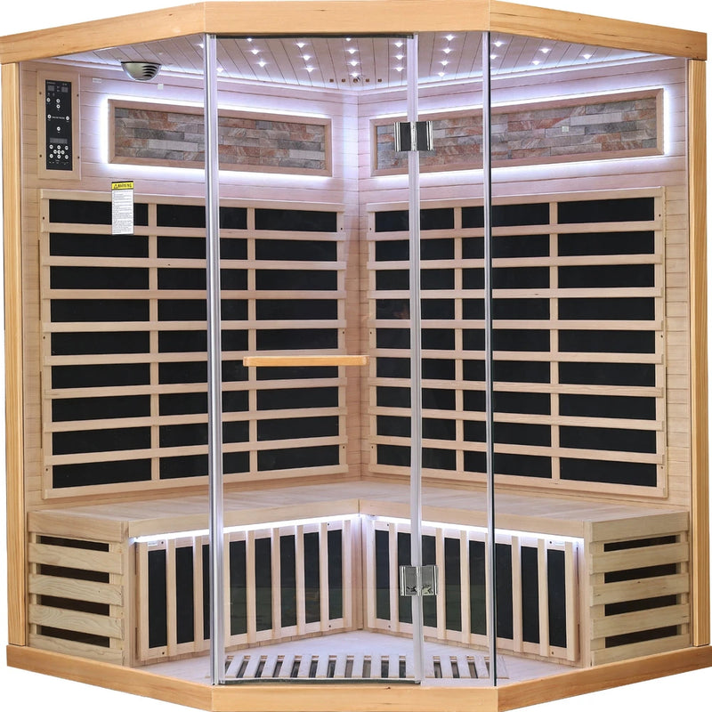 4-Person Corner Infrared Sauna – Canadian Hemlock
