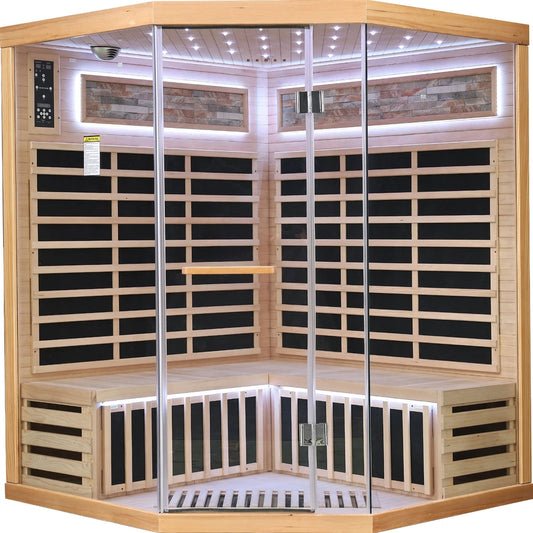 4 Person Corner Infrared Sauna, Hemlock