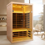 2-Person Indoor Infrared Sauna – Hemlock Wood with Double Glass Doors