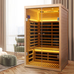 2-Person Indoor Infrared Sauna – Hemlock Wood with Double Glass Doors