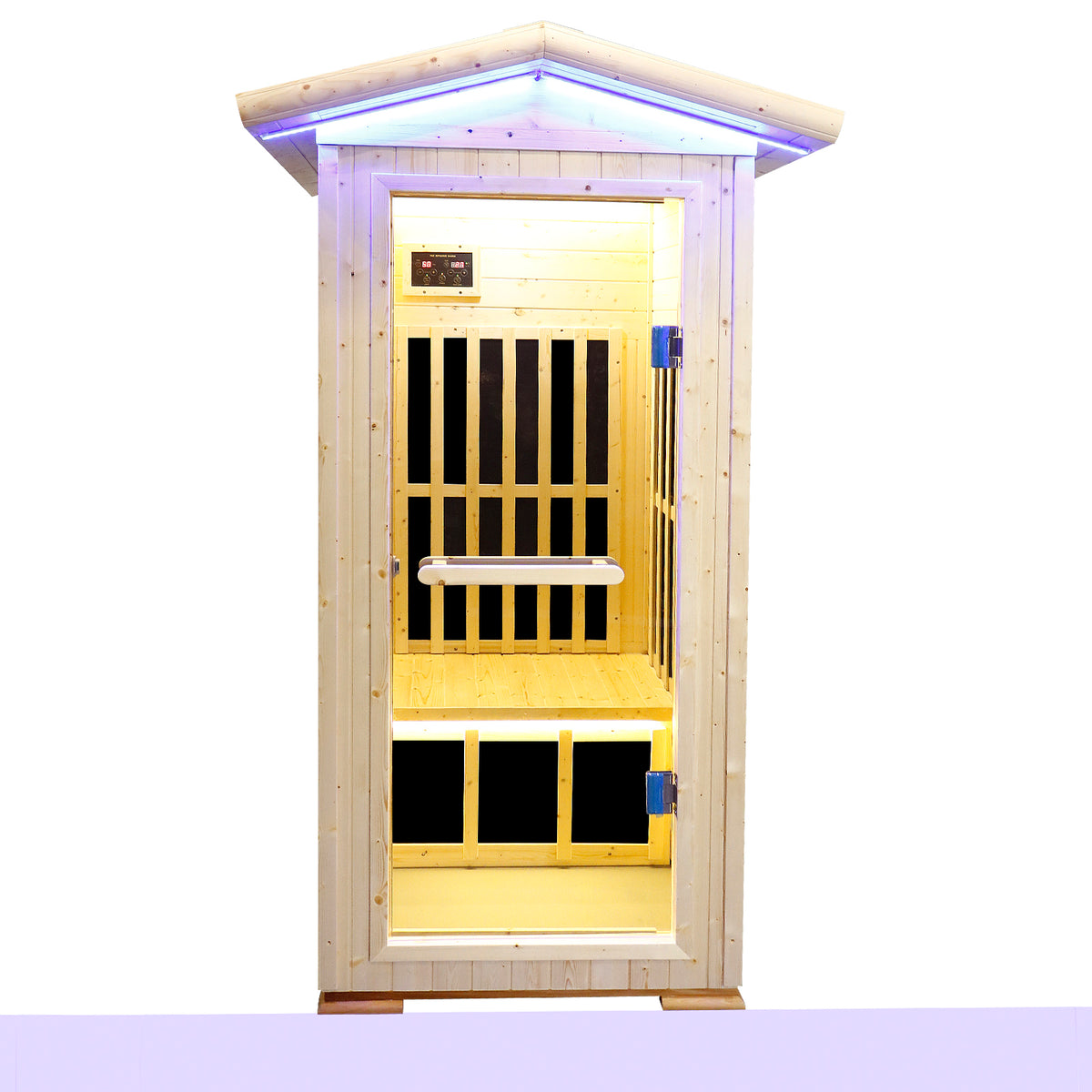 Single Person Spruce Far Infrared Sauna with Ambient Lighting and Bluetooth Music - Natural Wood Finish